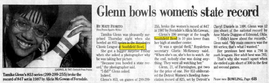 Southfield Bowl - Feb 1997 853 Series From Tamika Glenn